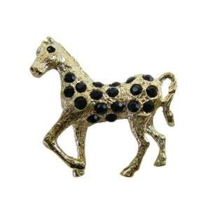   Pin   Gold Plated Black Crystal Studded Horse Lapel Pin: Toys & Games