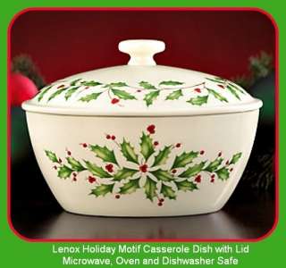 Lenox Holiday Small Casserole Bowl Dish with Lid Christmas Porcelain 