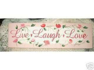 Chic and Shabby Sign LIVE LAUGH LOVE Pink Roses  