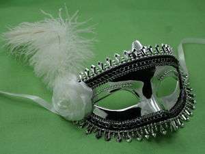 Feather Venetian Masquerade Party Mask Silver[0 G]  