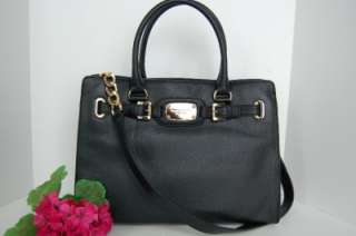 New Michael Kors Hamilton Leather E/W Large Tote Handbag Black & Gold 