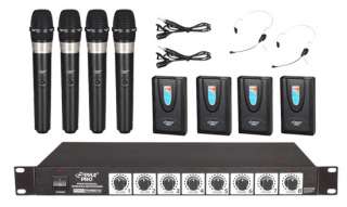 Rack Mount 8 Channel Wireless Microphone System with 4 Lavalier 