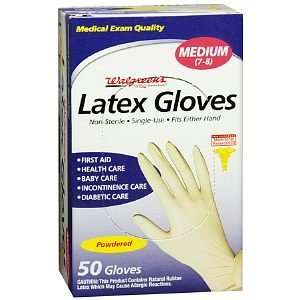  Walgreens Latex Gloves, Powdered, Medium, 50 ea: Health 