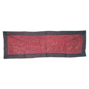 Indian Decorative Elephant Graceful Embroidered Maroon Tapestry Wall 