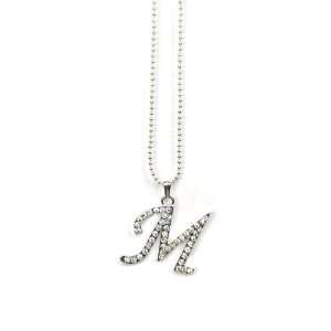  M Initial Pendant Necklace with Clear Rhinestones in 