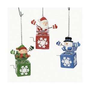 Set of 6 JACK in the BOX CHRISTMAS Tree ORNAMENTS/Snowman/SANTA CLAUS 