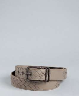 Bottega Veneta taupe intrecciato and solid leather belt