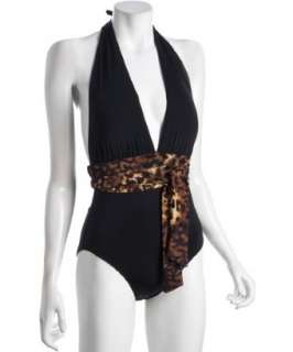 Carmen Marc Valvo black Midnight Safari halter one piece swimsuit 