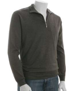 Zegna brown wool cashmere half zip mock sweater   
