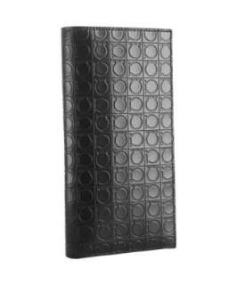 Ferragamo black gancini leather checkbook wallet   