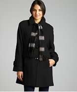London Fog black wool blend three quarter sleeve coat with scarf style 