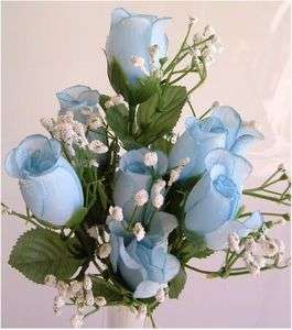 84 Roses BABY LIGHT BLUE Wedding Bouquet Silk Rose Bud Centerpiece 
