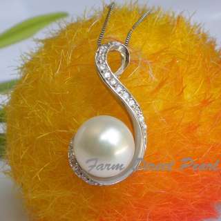 Genuine Huge 11mm White Pearl Pendant Necklace 18 #115S Cultured 