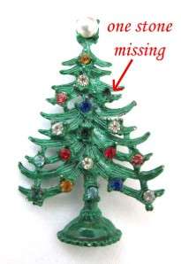   Christmas Tree Pin w/ Rhinestone Ornaments & Pearl Tree Top  