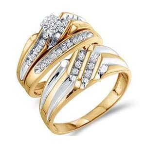  Diamond Engagement Rings Set Wedding Bands Yellow Gold Men 
