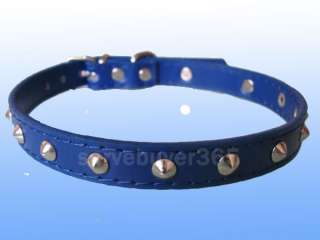 Leather Studded Puppy Cat Pet Dog Collar Small S Blue  