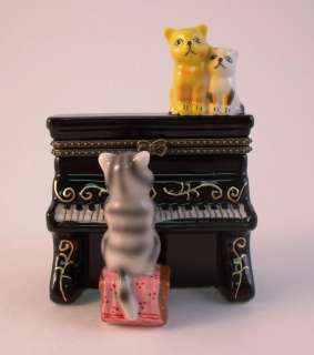 Cat Kittens on Piano Music Hinged Trinket Box phb  