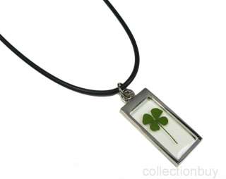Good Luck Four Leaf Clover Rectangle Necklace Jewelry  