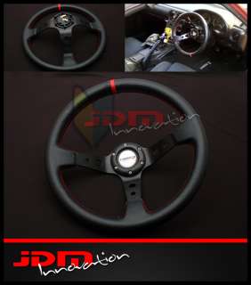   Deep Dish Style PVC Plastic Racing Steering Wheel JDM Black/Red Stitch