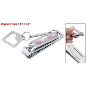   Pink Flower Plastic Decor Square Key Ring Nail Clippers Beauty