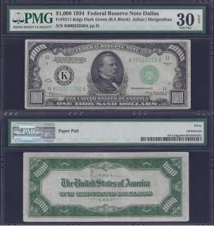 1934 $1000 ONE THOUSAND DOLLAR BILL FEDERAL RESERVE NOTE FRN PMG 