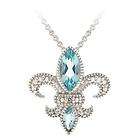 Glitzy Rocks Silver Blue Topaz and Diamond Fleur de Lis Necklace NEW