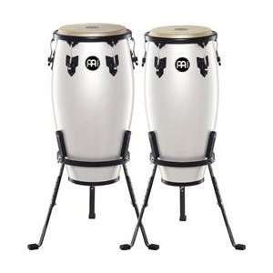   12 Wood Conga Set With Basket Stands Pearl White Musical Instruments