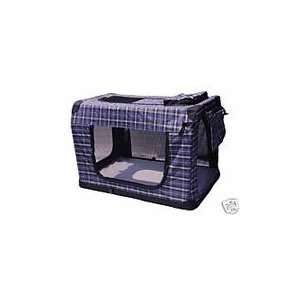  24 Blue Plaid Pet House Soft Crate Carrier: Pet Supplies