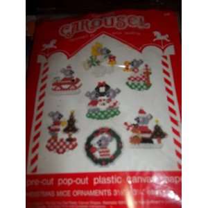  Plastic Canvas Carousel Christmas Mice Ornaments (7 in pkg 