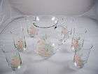 Glass Pitcher Floral Design Serving Glasses Pink And Green Gift