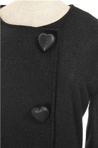   McQueen Irregular Hemline w Heart Shape Button Wool Coat Black M