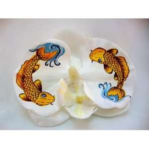   Hand Painted Yellow Koi Fish Orchid Hair Flower Clip, Limited. Beauty