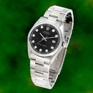   Diamond Datejust SS Stainless Steel Oyster Perpetual Black Date Watch