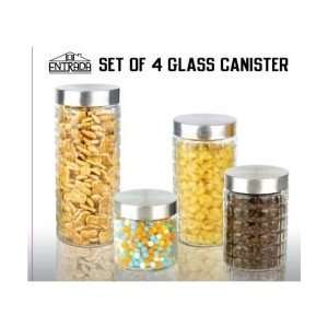  4 pc Glass Canister Set With Metal Screw On Lids REDEN6051 