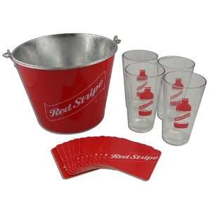  Red Stripe Logo Beer Bucket, Pint Glass & Coasters Set 