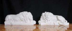 Pair English Marble Lion Gatekeepers Statues  