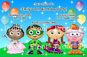 Super Why Birthday Invitations   Digital File Only  