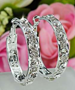 Lovely with Clear Swarovski Crystals Silver Hoop Earrings E470  