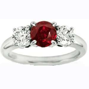  14k Solid Gold 3 Stone Round Ruby Diamond Ring (1.15 cts 