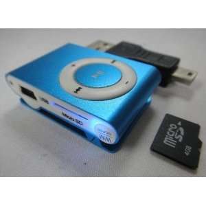  4GB Micro SD card included Metal Clip MP3 Player Blue 
