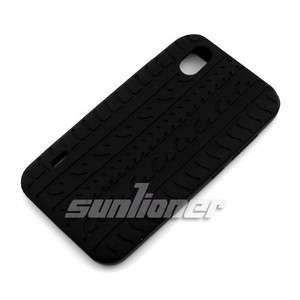 BLACK . Tire Tread Silicone Case Cover for LG P970 Optimus Black 