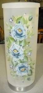 HAND PAINTED ROSES TOILET PAPER CANISTER/BLUE  