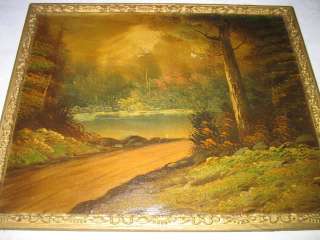   ROAD OIL PAINTING ART NOUVEAU WOOD TRAIL POND FRAME WATER TREE  