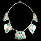 Vintage Navajo Sterling Silver Turquoise Bear Paw Neckl