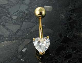 NEW WHITE cz 18K GOLD PLATED HEART BELLY NAVEL RING  