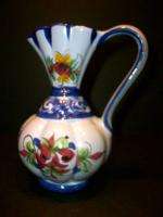 unusual blue floral pottery pitcher ewer portugal