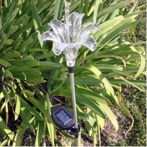  TWO Solar Lily Flower Garden Stake Color Change Light set 