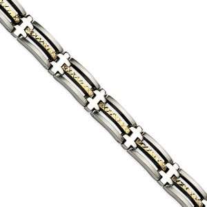  Stainless Steel 14k Gold Diamond Cut 8.5in Bracelet 