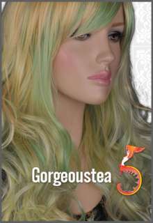 GW370 Blonde Green Mixed Gothic Long Curly Punk Wig  