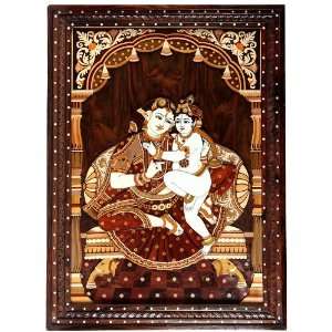  Baby Krishna in the Lap of Mother Yashoda (Framed)   Inlay 